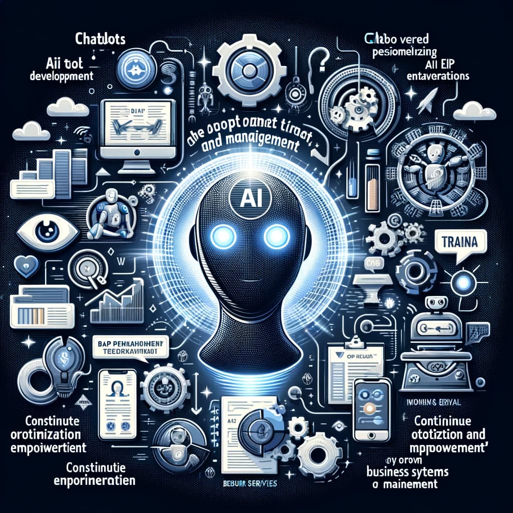 Image illustrating AI chatbot development and management services, with integrated AI technology and seamless system integration.