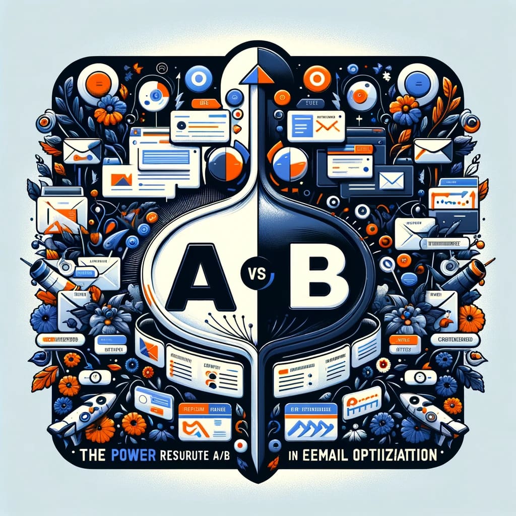 Image illustrating A/B testing in email optimization, depicting split designs for comparing variations in email elements.