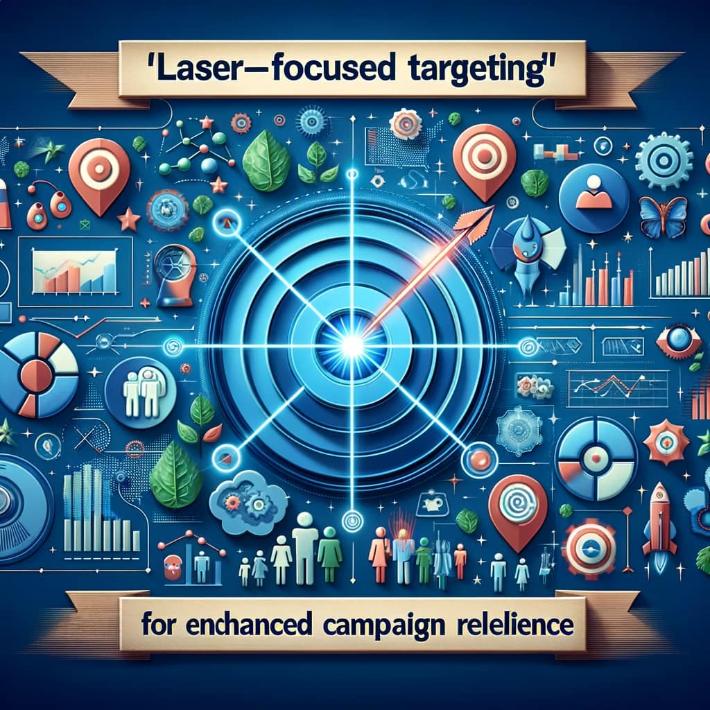 Graphic visualization of Google ad optimization strategies, featuring icons for data analysis and audience targeting, representing precise ad customization.