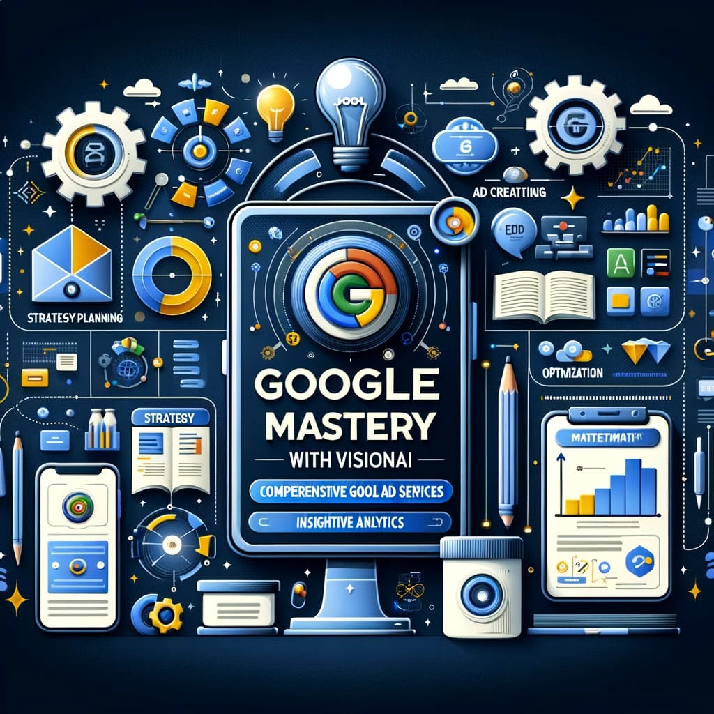 Image representing VisionAI's comprehensive Google Ads services, featuring elements of strategy planning, ad optimization, and data-driven insights.