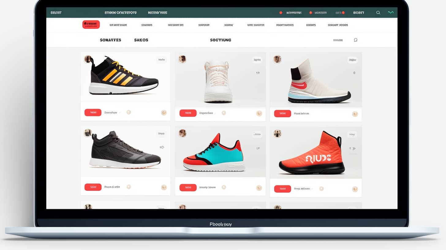 Modern custom e-commerce website development interface showcasing a selection of stylish shoes with intuitive navigation and responsive design.