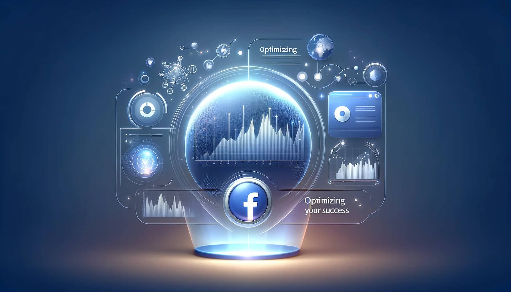 Minimalistic HERO section image showcasing 'Analytics and Reporting for Facebook Ads', with abstract data graphs and a subtle Facebook icon.